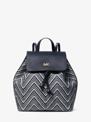 junie backpack michael kors black|Junie Medium Woven Leather Backpack .